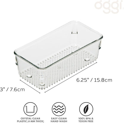 Oggi Clear Drawer Organizer - 3" X 12.5" - Ideal for Organizing Kitchen Drawers, Office, Desk, Silverware, Kitchen Utensils, Cosmetics and Bathrooms