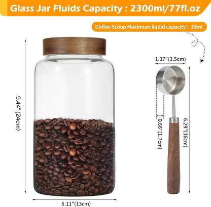 6 pc Glass Spice jars Glass Jars with Screw Lid 5 oz Acacia Wood Glass Herb Sugar Coffee Bean Ground Container Food Storage Canister for Candy Pantry Tea Seasoning Meal Prep Snack (6*150ml(5oz))