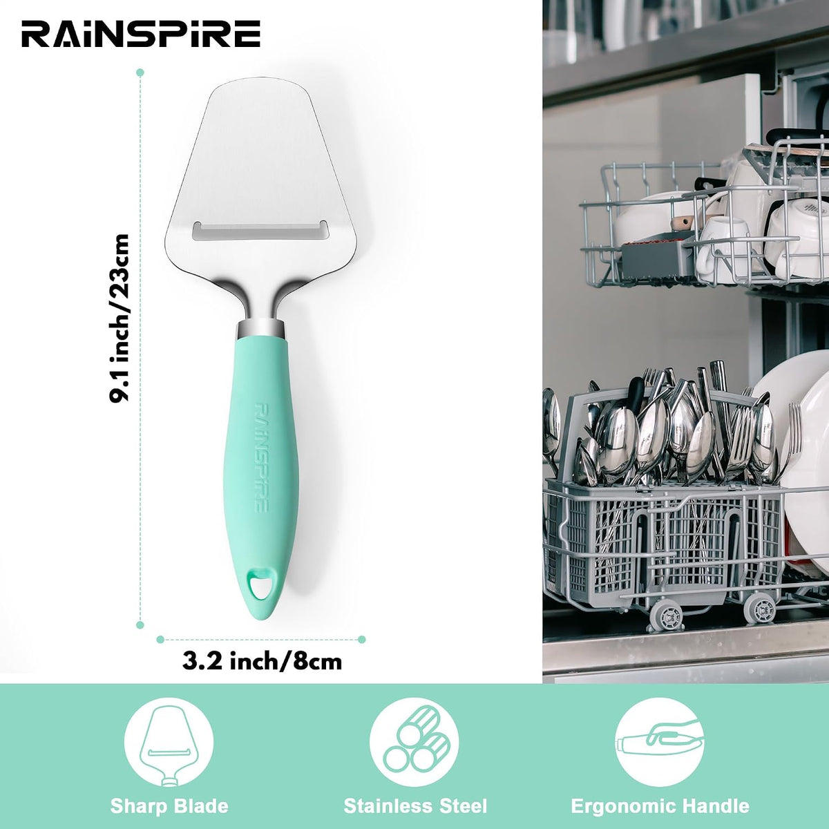 Rainspire Upgraded Non-Stick Cheese Slicers for Block Cheese Multi-Functional Cheese Cutter for Mozzarella, Cheddar, Gruyere Charcuterie Accessories Dishwasher Safe Kitchen Tools, Black