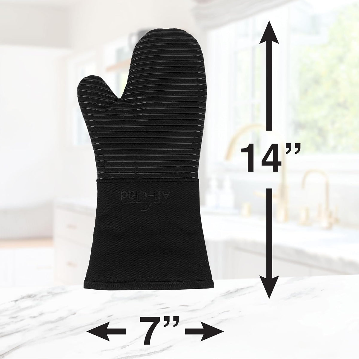 All-Clad Silicone Oven Mitts: Heat Resistant up to 500 Degrees - 100% Cotton & Silicone, 14"x7" Oven Mitt for Kitchen and Barbeque, Pewter