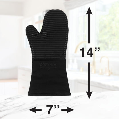 All-Clad Silicone Oven Mitts: Heat Resistant up to 500 Degrees - 100% Cotton & Silicone, 14"x7" Oven Mitt for Kitchen and Barbeque, Pewter