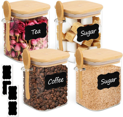 ComSaf 2Pcs Large Glass Storage Containers with Lids 4Qt, 1 Gallon Wide Mouth Flour Sugar Storage Containers, Large Capacity and Sealed for Rice, Cereal, Oat, Easy Clean and Scoop, Pantry Organization