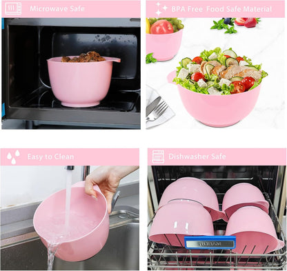 BoxedHome Nesting Plastic Mixing Bowl Set With Pour Spout, Microwave and Dishwasher Safe, BPA free Non-Slip Base, Set of 4 Size 1.7, 2.5, 3.5 and 4.5qt, Great for Prepping, Baking, Cooking (Dark Blue)