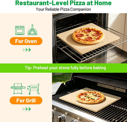 Cordierite Pizza Stone for Oven & Grill, 15 x 12 Inch Rectangular