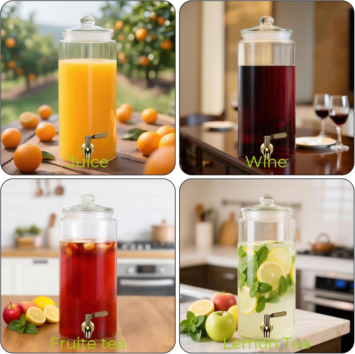 Glass Drink Dispensers For Parties, 1.5 Gallon Beverage Dispenser With Glass Airtight Lids, Gold Metal Stand And Stainless Steel Spigot. Lemonade & Juice Dispenser With Chalk board-One Pack