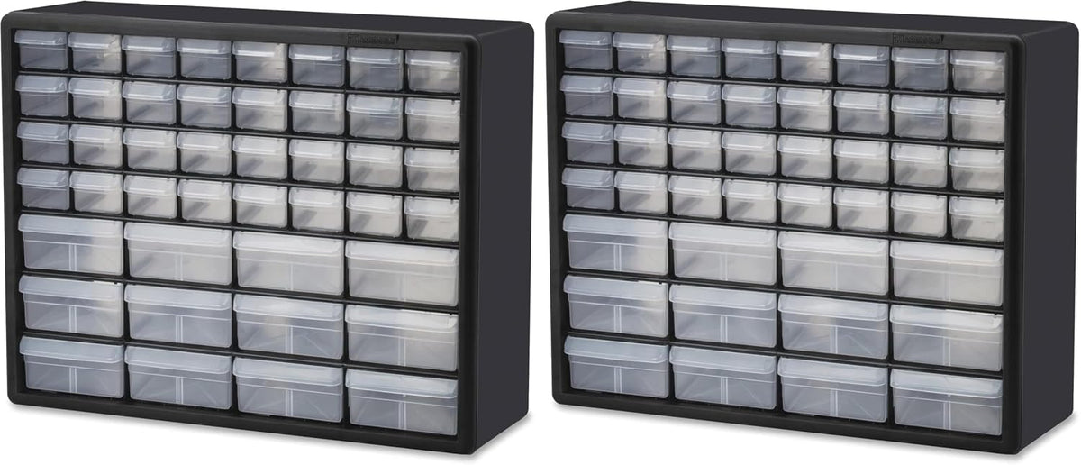 Akro-Mils 44-Drawer Plastic Drawer Storage Cabinet for Garage Organization, Bead Organizer, Building Bricks Storage, Teacher Toolbox, Makeup Organizer, 20" W x 6" D x 16" H, 10144 Black