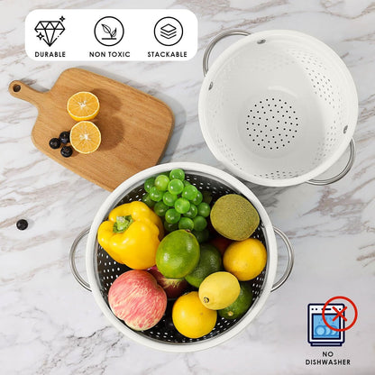 Rorence Powder Coated Steel Colanders: 1.5 Quart 3 Quart & 5 Quart Set of 3 - White