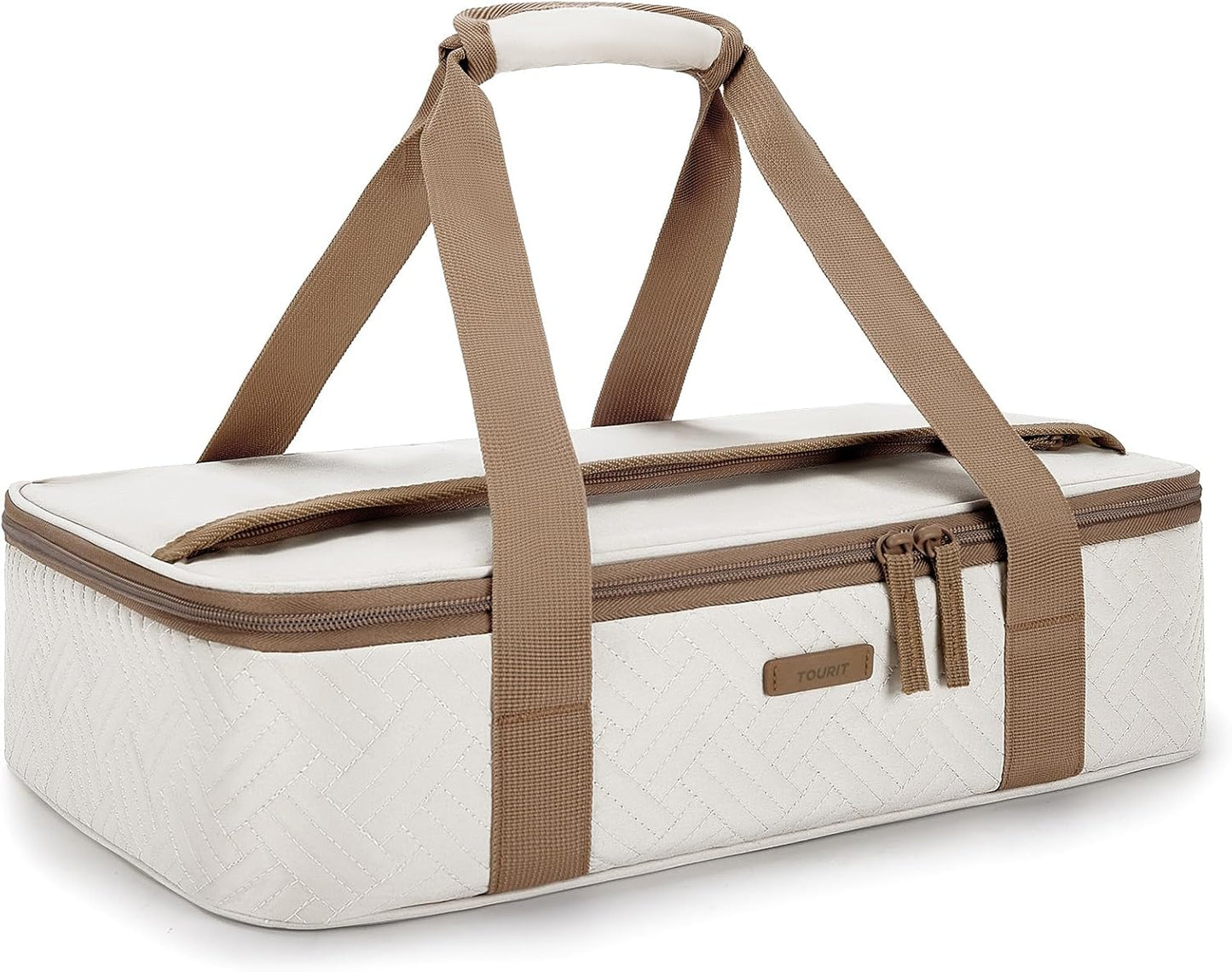 TOURIT Double Decker Insulated Casserole Carrier for Hot or Cold Food Expandable Thermal Food Carrier for Picnic Cookouts Potluck Parties Fits 9" x 13" Baking Dish