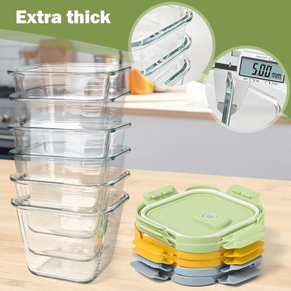 Glass Soup Containers with Lids 32oz - Borosilicate Glass Storage Containers 4 Cup, Freezer to Microwave Safe, Airtight Leak Proof, Square Meal Prep Containers for Lunch Travel- 6 Pack