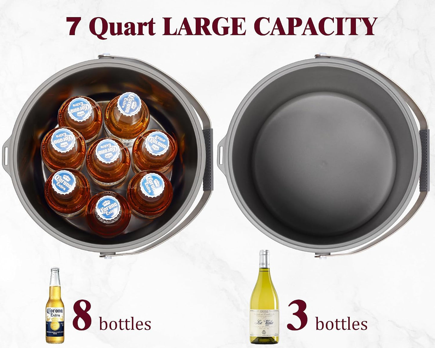 6.8L/7QT Insulated Ice Bucket with Lid & Scoop,Double-Wall Ice Bucket for Parties,Cocktail Bar(White)