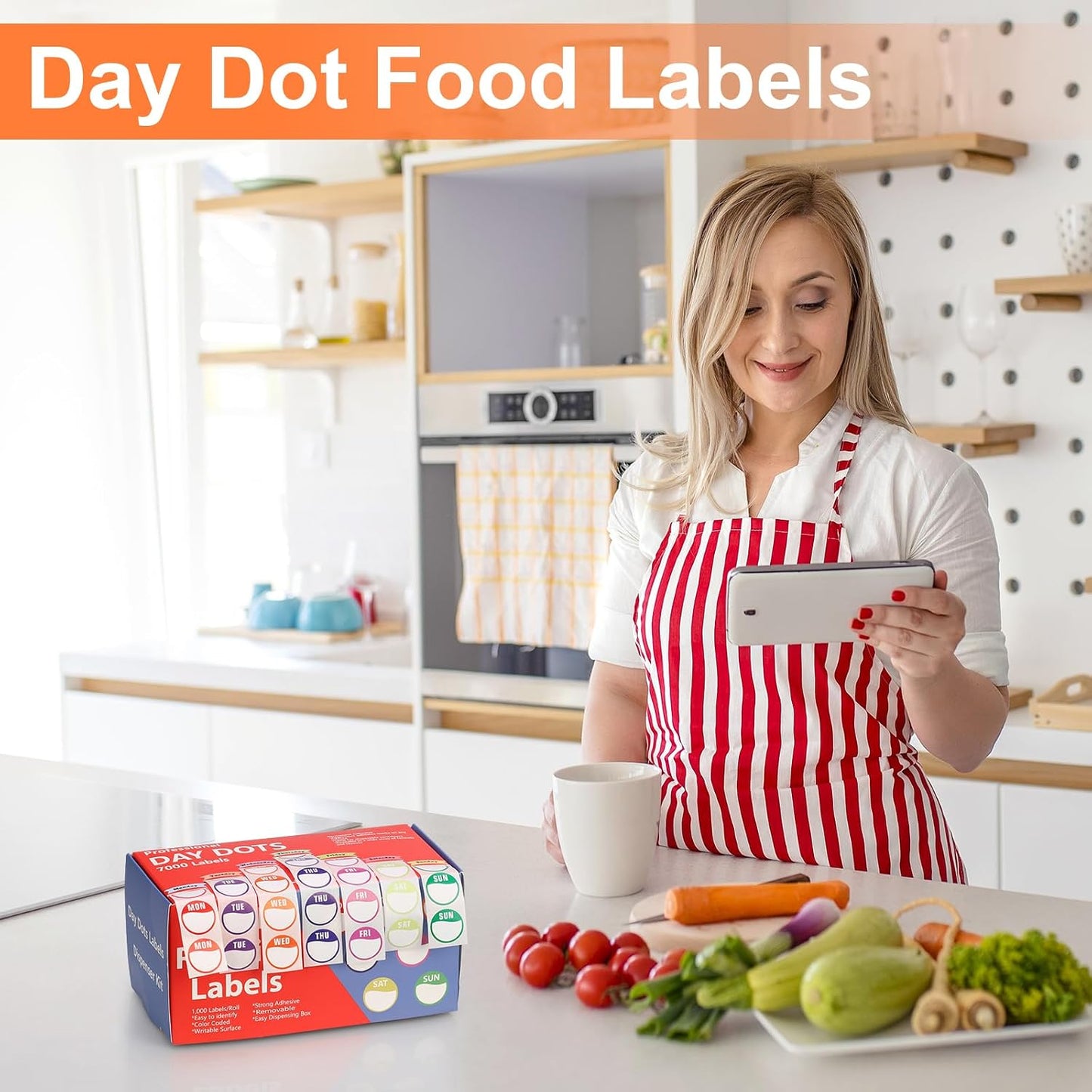 7000pcs Days of The Week Stickers Colored Dot Food Labels Removable Date Labels with Dispenser Box for Food Containers Restaurant Supplies