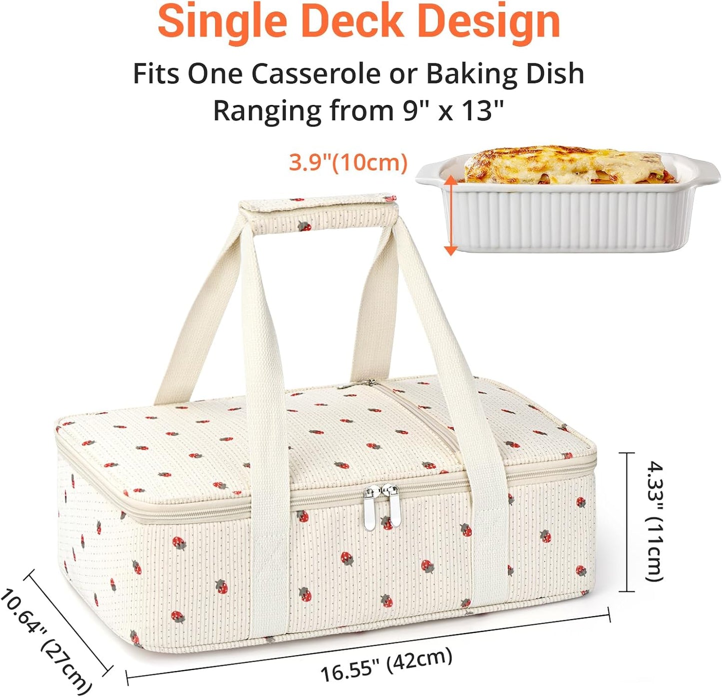 Insulated Casserole Carrier for Hot or Cold Food,Pie Carrier Bag Lunch Tote for Potluck Parties/Picnic/Cookouts, Fits 9"x13" Baking Dish,Grey