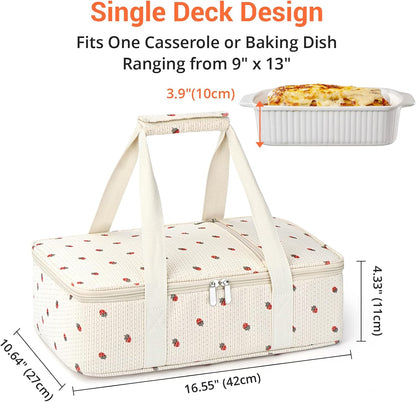 Insulated Casserole Carrier for Hot or Cold Food,Pie Carrier Bag Lunch Tote for Potluck Parties/Picnic/Cookouts, Fits 9"x13" Baking Dish,Grey