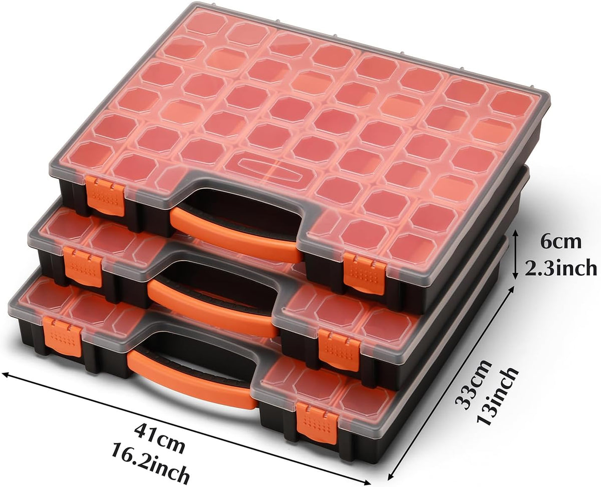 EMENTOL 2PCS Multi-Purpose Portable Organizer Box Set with 44-Removable Compartments, 2 Pieces Professional Boxes with Dimension 16.2"L*13"W*2.3"H