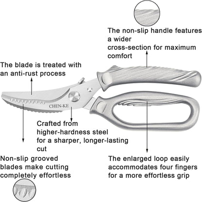 CHEN-KE Rust Resistant Heavy Duty Multipurpose Kitchen Shears-Grey