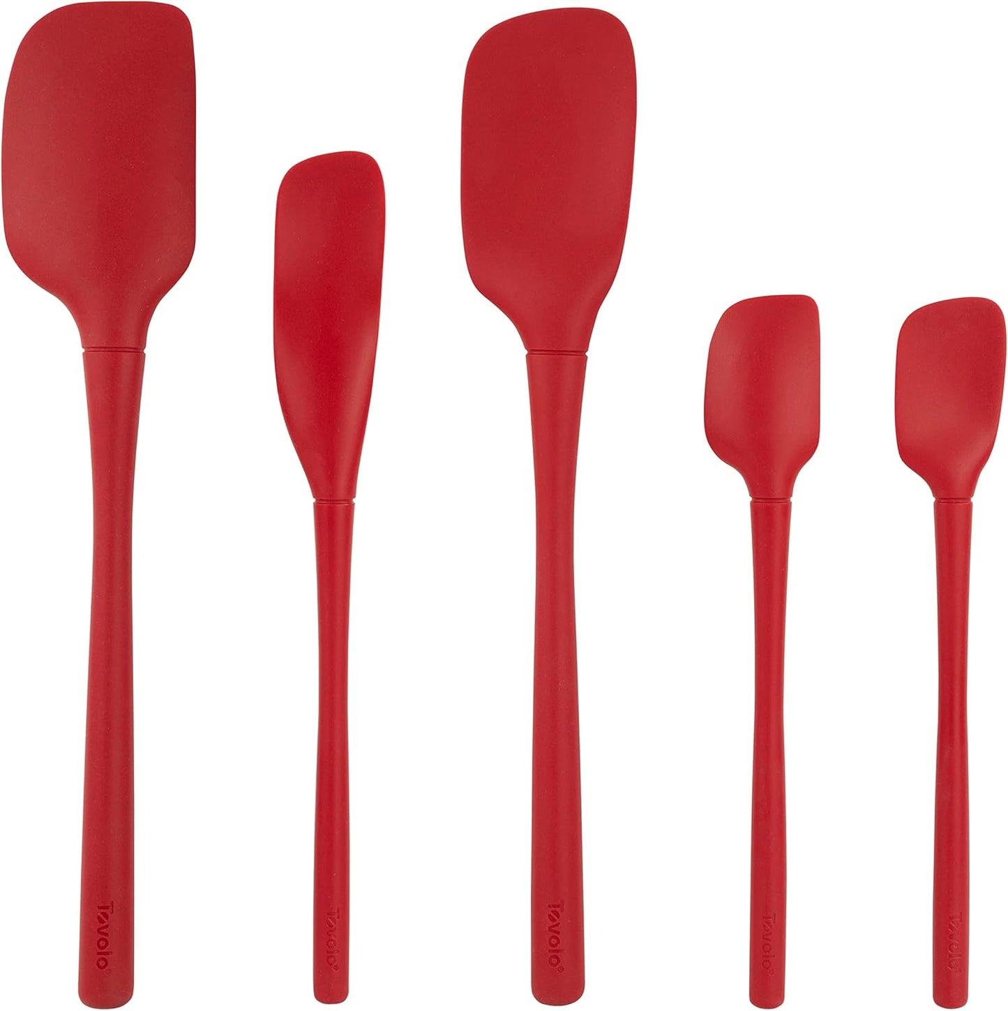 Tovolo Flex Core 5 Piece Silicone Spatula Set Heat Resistant All Silicone Utensils Include Non Stick Spatula Spoonula Jar Scraper, Dishwasher Safe BPA Free Spatulas for Baking Mixing, White