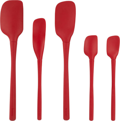 Tovolo Flex Core 5 Piece Silicone Spatula Set Heat Resistant All Silicone Utensils Include Non Stick Spatula Spoonula Jar Scraper, Dishwasher Safe BPA Free Spatulas for Baking Mixing, White