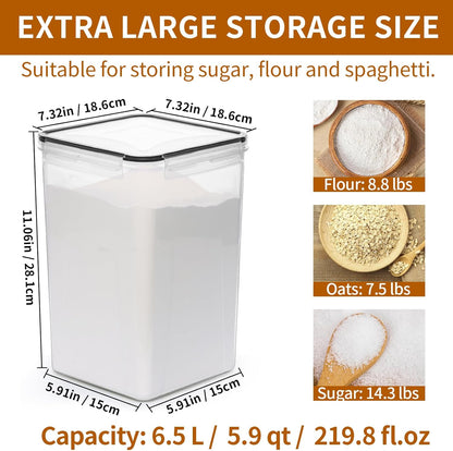 HKJ Chef 4 Pack Large Airtight Food Storage Containers with Lids (5.2L / 176oz), BPA Free Plastic Kitchen and Pantry Organization Contianers for Cereal Flour and Sugar Storage, Labels & Marker