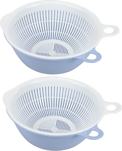 EIKS 2 Pack Plastic Kitchen Colander Basket with Strainer Bowl for Washing Draining Vegetables Fruit Grains Salad Cooing Preparation