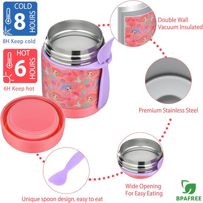 Bento Lunch Box Set for Kids with 10oz Soup Thermo, Leak-Proof Lunch Containers with 4 Compartment, Kids Thermo Hot Food Jar and Insulated Lunch Bag for Kid to School,BPA-Free(Dragon)