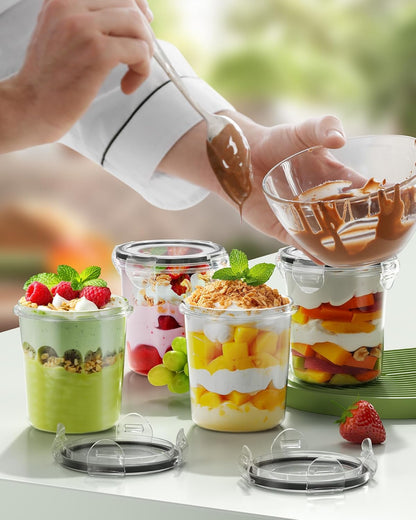 Overnight Oats Containers with Lids, 4 Pack 13oz Overnight Oats Jars, Plastic Mason Jars, BPA Free, Portable, Leak Proof Oatmeal Containers for Yogurt, Soup, Cereal, Milk and Salad