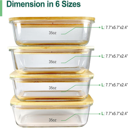 Urban Green Glass Food Container with Bamboo Lid, Airtight food storage Containers set, Glass Meal Prep Containers Set of 5, Dishwasher & Oven Safe