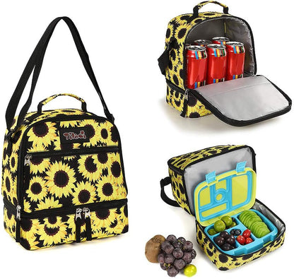 Tilami Lunch Bags Insulated Adjustable Strap Zipper, Two Compartments Cooler Bags, Bento Bags for Kids Toddlers (Blue)