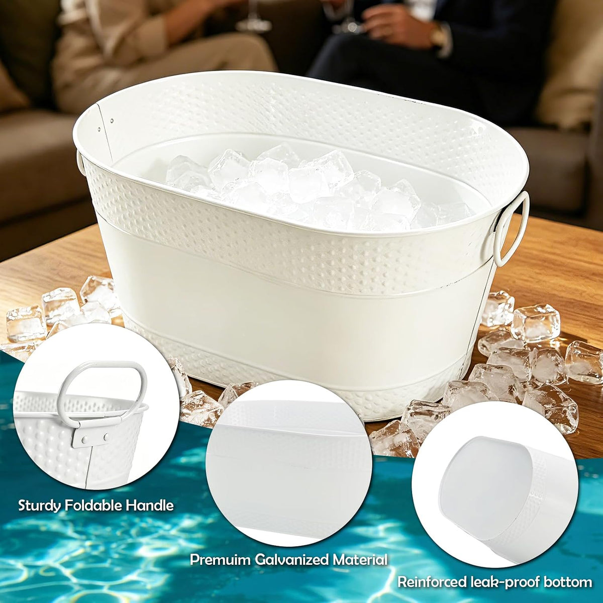 4 Gallon Galvanized Beverage Tub, 2 Pcs Heavy-Duty Ice Buckets Large Galvanized Drink Buckets with Handles for Catering Bars Parties
