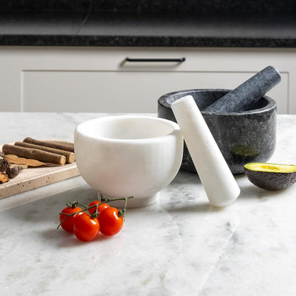 Koville Natural Marble Mortar and Pestle Set, 5" Heavy Duty Granite Grinder for Kitchen, Guacamole, Salsa, Pill Crusher, Spice, Herb, Marble Bowl for Kitchen Counter, Granite Spice Grinder Bowl
