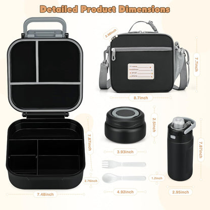 Bento Lunch Box for Kids with 7oz Soup Thermo,Insulated Stainless Steel Kids Water Bottle with Straw and Insulated Lunch Bag,Leak-Proof Lunch Food Container with Ice Pack for School (Purple-Mermaid)