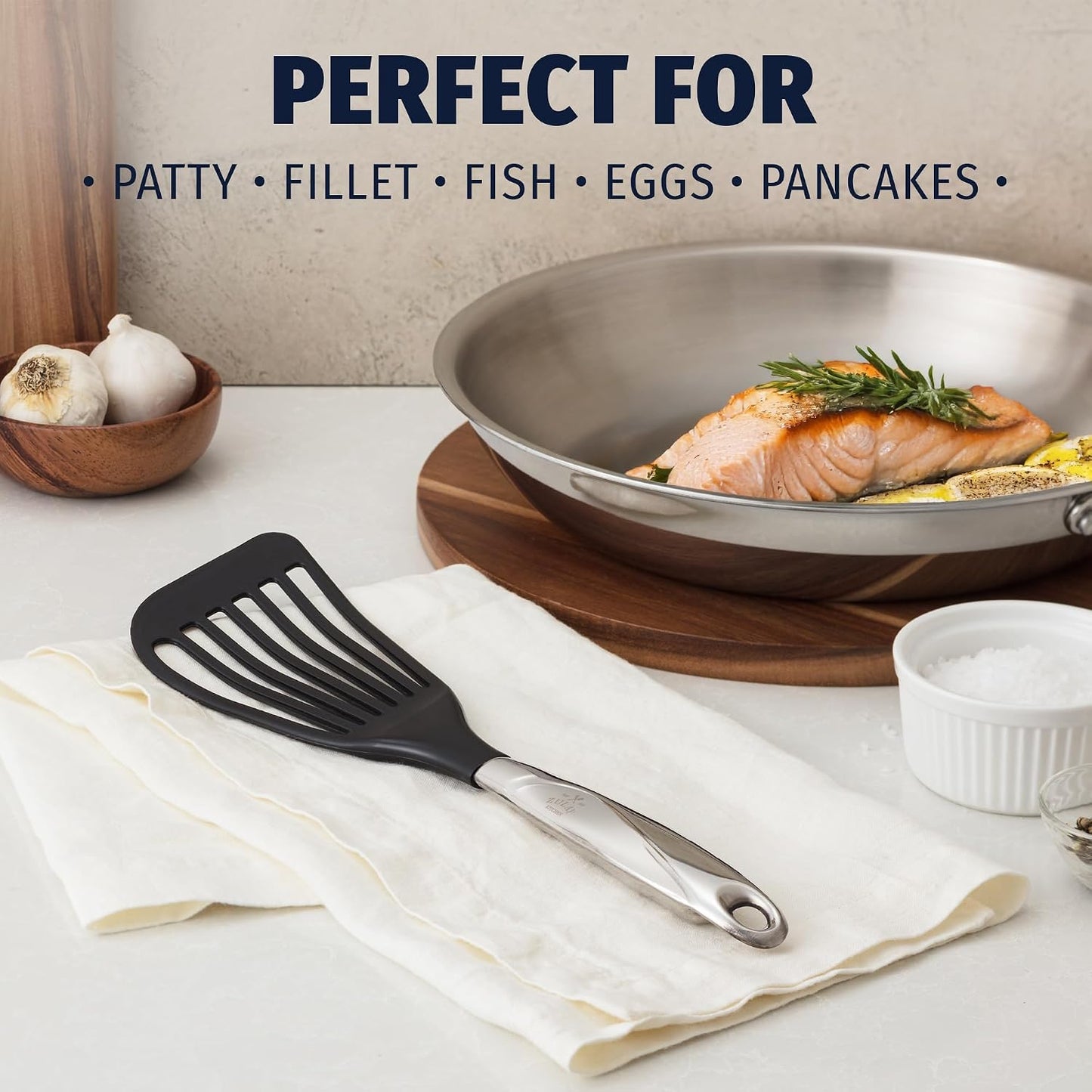Zulay Kitchen Stainless Steel Fish Turner Spatula - 12.4” Flexible Heat-Resistant Slotted Turner for Non-Stick Cookware - Rust-Proof, Durable & Dishwasher Safe Cooking Utensil for Everyday Use