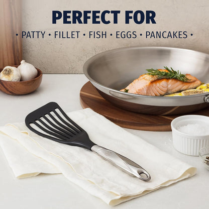 Zulay Kitchen Stainless Steel Fish Turner Spatula - 12.4” Flexible Heat-Resistant Slotted Turner for Non-Stick Cookware - Rust-Proof, Durable & Dishwasher Safe Cooking Utensil for Everyday Use