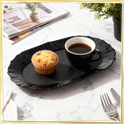 12 Pcs Gold Plastic Serving Tray Bulk, 14.5" x 8.6" Rectangle Gold Party Platters Reusable Decorative Dessert Table Serving Tray for Graduation Wedding Birthday Party Cupcake Decoration