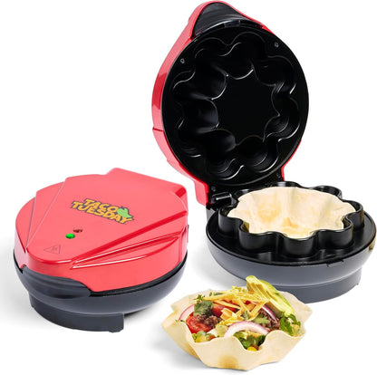 Taco Tuesday Deluxe 8-Inch 6-Wedge Electric Quesadilla Maker with Extra Stuffing Latch, Red