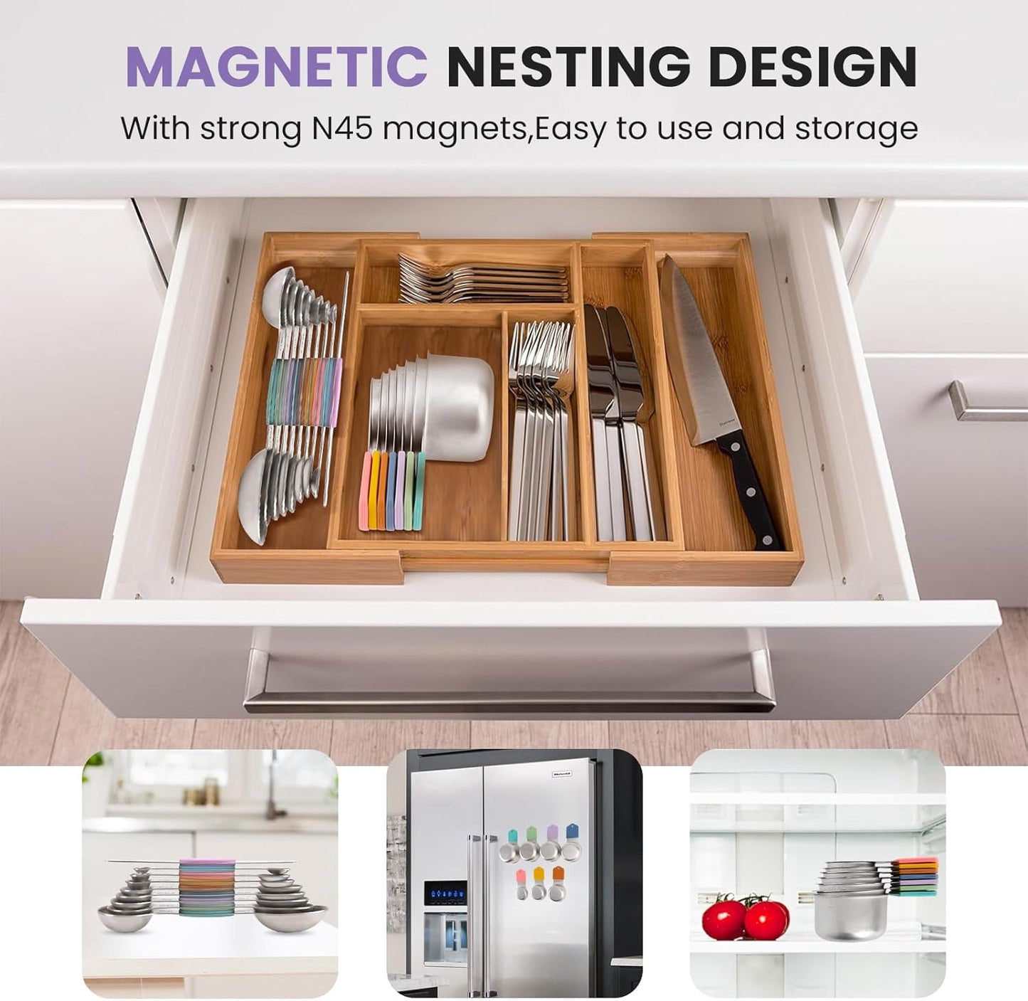 Magnetic Measuring Cups and Spoons Set-Heavy Duty 304 Stainless Steel，Double Measurement Markings，Set of 16 with Leveler for Measure Dry and Liquid Ingredients (Black)