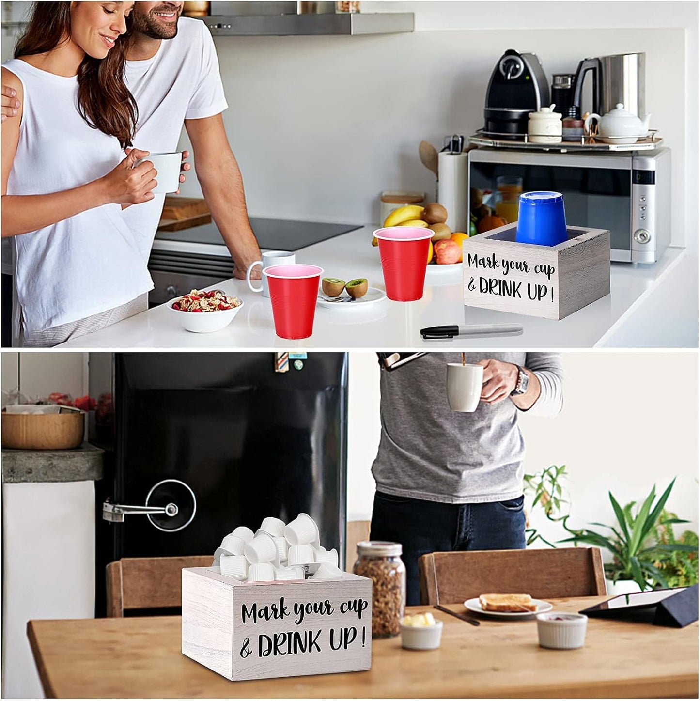 Single Cup Holder with Marker Slot Party Cup Dispenser Mark Your Cup and Drink Up Drink Dispensers for Parties Housewarming Hostess Gift Cup Holder Countertop 2 Sides Designs