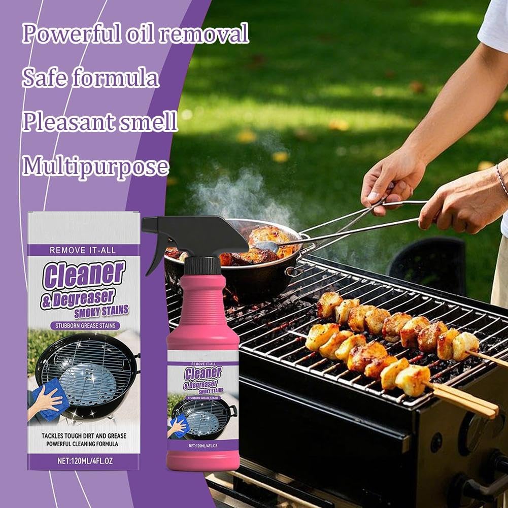 Fast-Acting Heavy-Duty Grill Degreaser Spray, Fast Acting Heavy Duty Grill Degreaser, Barbecue Grills Rack Cleaner, 120ml/4fl.0z, Kitchen Cleaners for All Stubborn Oil Stains