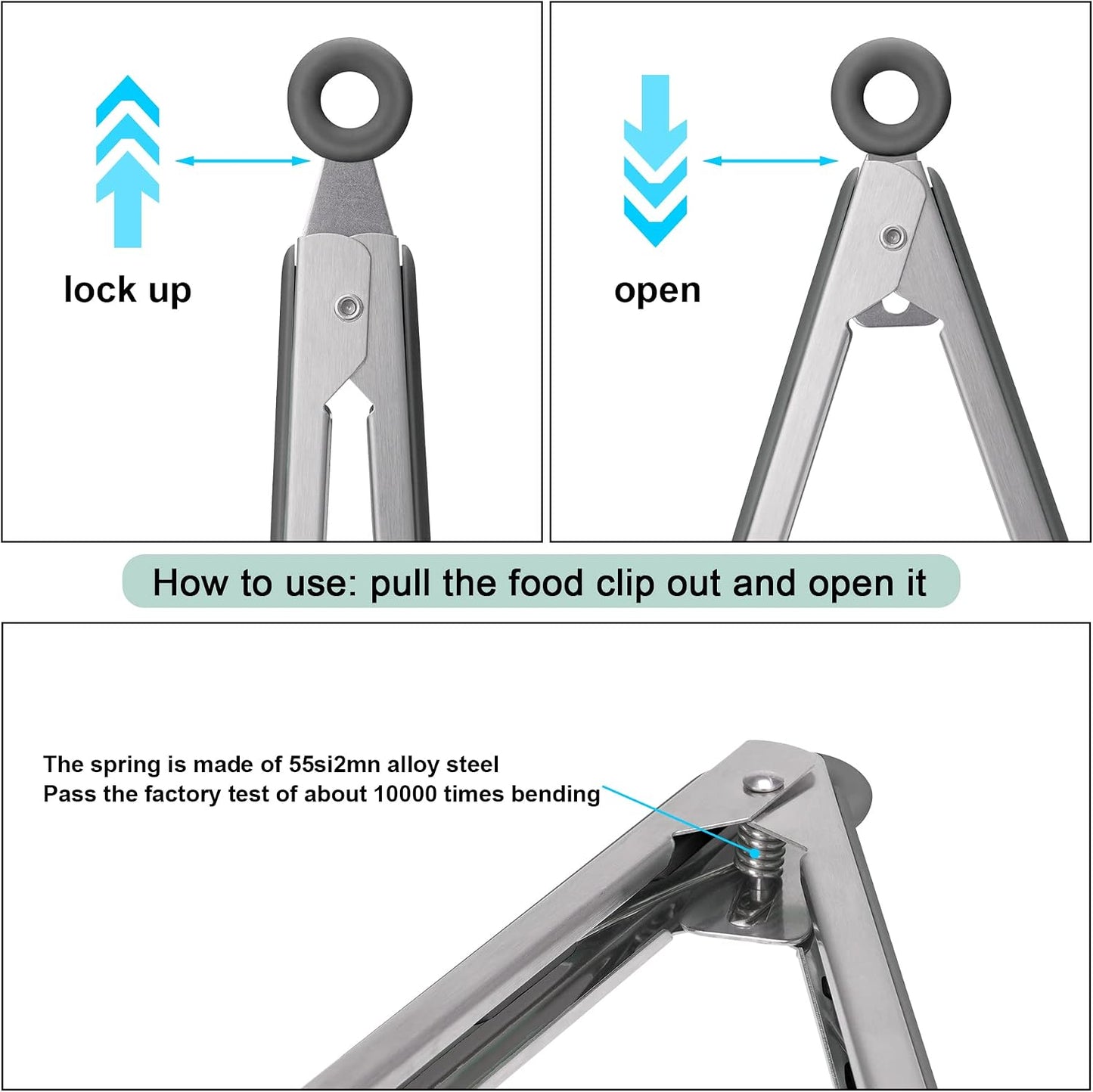 4in1 Stainless Steel Kitchen Food Tongs Set for Cooking with Silicone Tips, Toaster Steak Pie Pizza Pasta Spaghetti Noodles Salad Fruit Vegetable Grill BBQ Buffet Clamp Serving Tools Gadgets