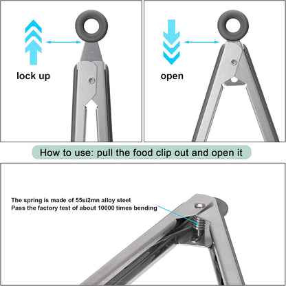 4in1 Stainless Steel Kitchen Food Tongs Set for Cooking with Silicone Tips, Toaster Steak Pie Pizza Pasta Spaghetti Noodles Salad Fruit Vegetable Grill BBQ Buffet Clamp Serving Tools Gadgets