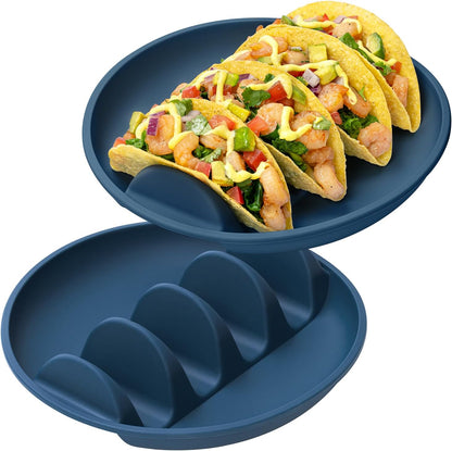 Silicone Taco Plates with Metal Reinforced Frame, Reusable Taco Holder Plates Silicone Taco Holders with Dividers for Hard/Soft Taco Shells, Taco Party Serving Plates, Dishwasher Safe