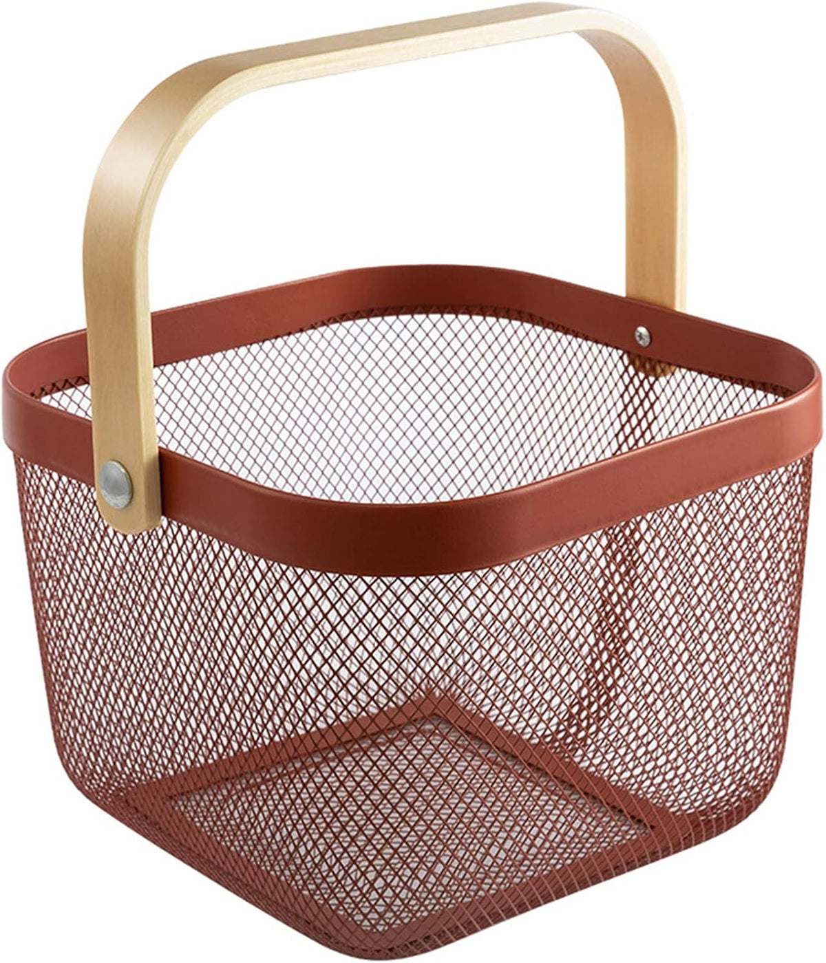 AJIODA Metal Mesh Steel Basket, Storage Organizer Basket Multi-functional Hanging Kitchen Baskets Fruit Basket Bin with Bamboo Handle for Kitchen Bathroom Picnic Shopping Decor Cabinet Home, Blue