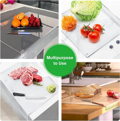 3-Piece Acrylic Cutting Board Set with Counter Lip, 3 Sizes (17.5x13.5/16x12/11.5x7.5Inch) for Kitchen Countertops, Non-Slip Durable Black Countertop Protector, Ideal for Home Decor Housewarming Gifts