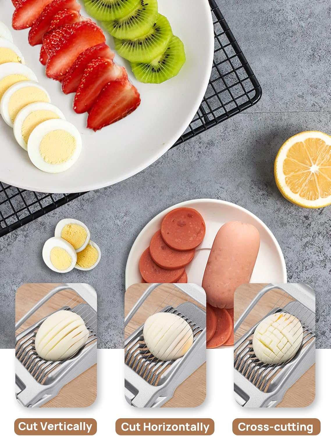 BIBURY Egg Slicer for Hard Boiled Eggs, Heavy Duty Aluminium Fruit Slicer
