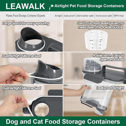LEAWALK 5-7Lbs Cat Dog Storage Container, Portable Pet Food Containers with Upgraded Large Spout and Cup, Small Animal Kibble Dispenser for Bird Seed, Oatmeal, Rice, Flour, Brown Sugart-Dark Green