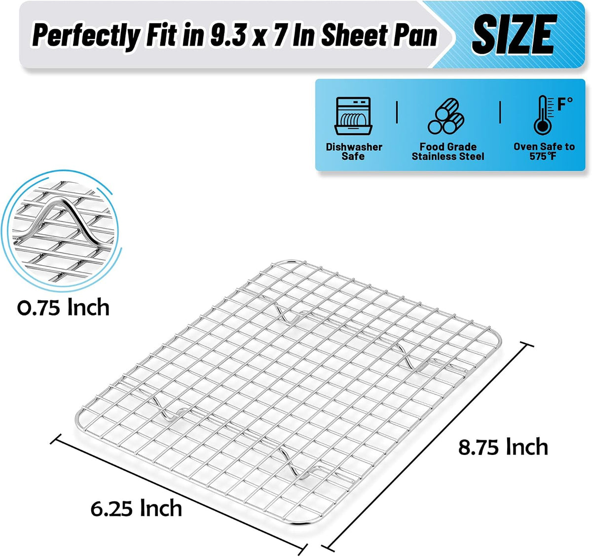TeamFar Cooling Rack, 8.75”x6.25” Stainless Steel Baking Grid Wire Rack