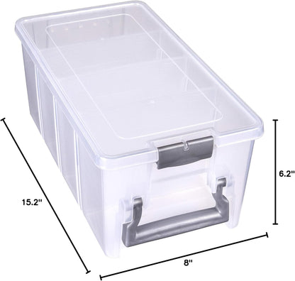 Best Kept Semi Satchel with Removable Dividers, Stackable Home Storage Organization Container, Clear with Sliver Latches and Handle