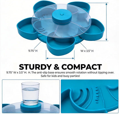 Rotating Flower Snack Serving Tray with Transparent Lid, 5-Compartment Petal Candy Dish & Nut Organizer, Creative Dried Fruit Storage Box for Living Room, Party, Home Decor (Gray)