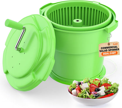 PYY 2.5 Gallon Commercial Salad Spinner - Salad Dryer w/Silicone Anti-slip Mat & Draining Hose, 10Qt Manual Salad Spinner for 3 Heads of Lettuce Spinner Large for Catering