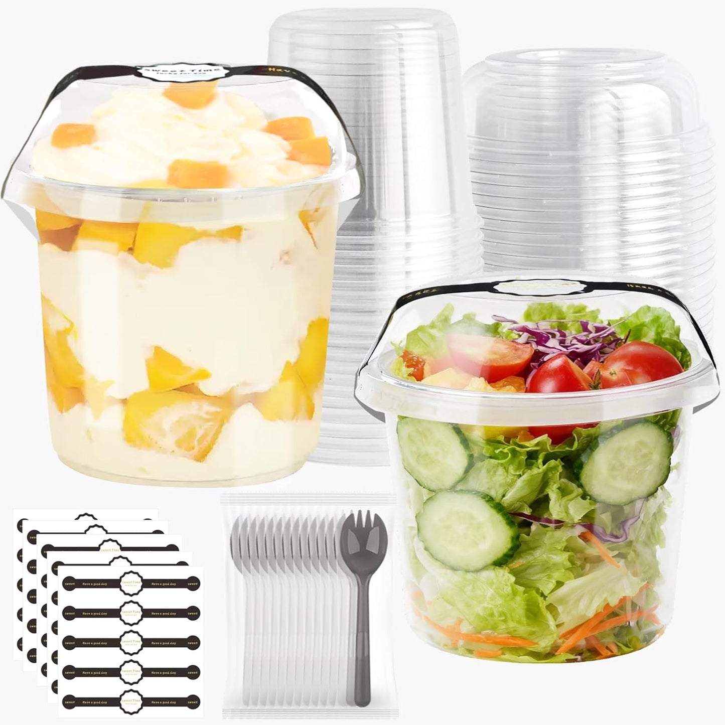 Disposable Food Containers With Lids And Spoons 50 Pack 12 oz Mini Parfait Dessert Cups Take Out Meal Prep Salad Bowls For Lunch, Plastic Ice Cream Bowls Pet, Acai Bowl, To-Go Party Containers(12oz)