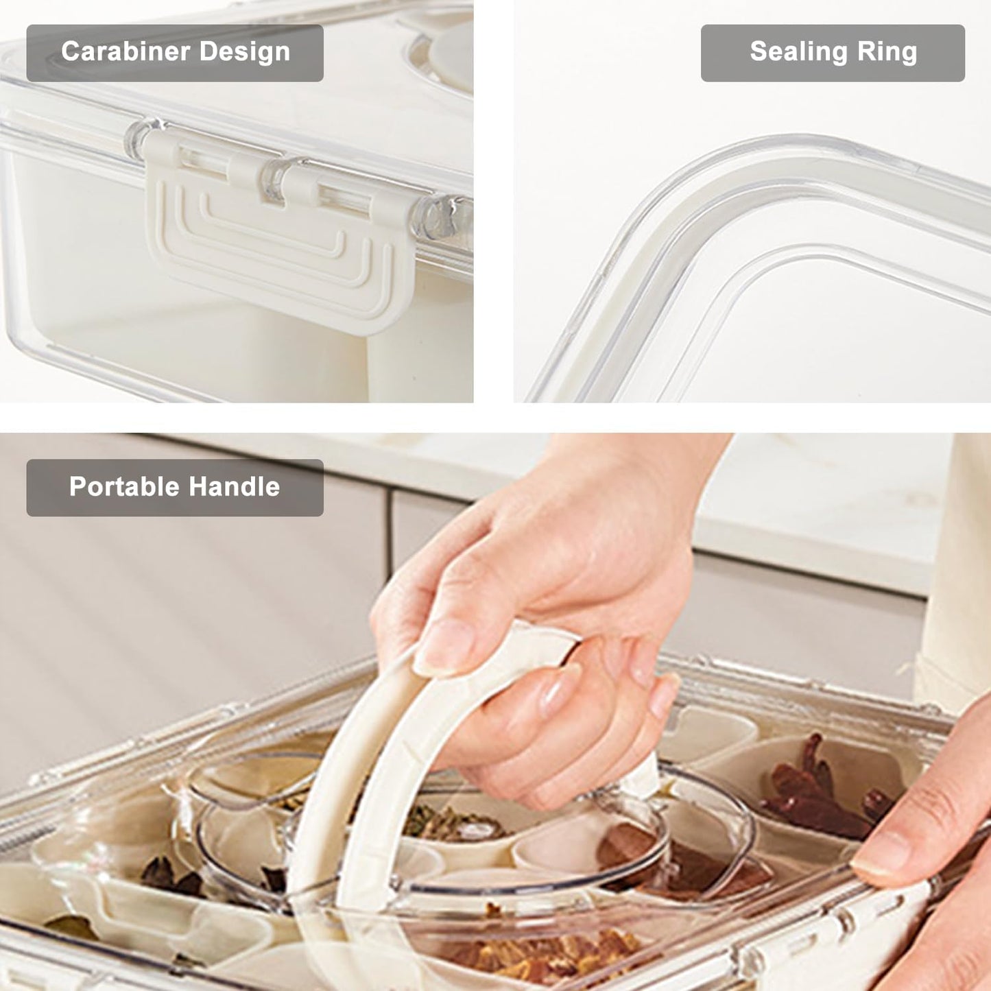 Snackle Box Container, Divided Serving Tray with Lid and Handle, Portable Snack Containers, 8 Compartment Snack Box Container, Transparent Storage Box for Fruits, Vegetables, Candies